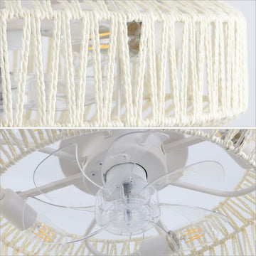Rowan 19.5" 4-Light Modern Bohemian 6-Speed Metal/Rattan Mobile-App/Remote-Controlled Lantern LED Ceiling Fan - JONATHAN Y
